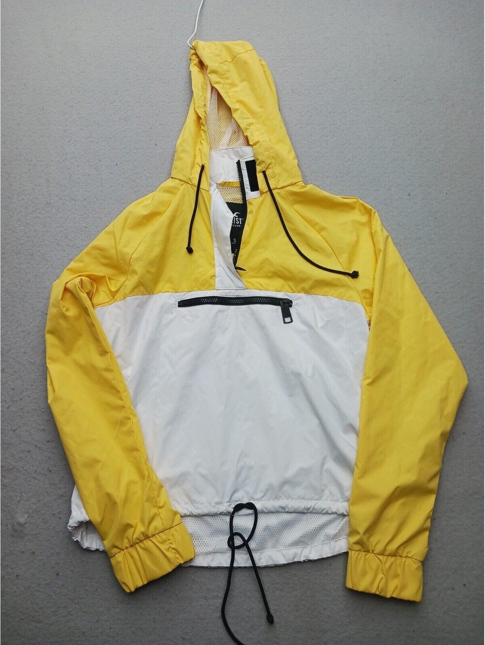 Hollister Women's Jacket Small Yellow Windbreaker Color Block Hooded Pouch